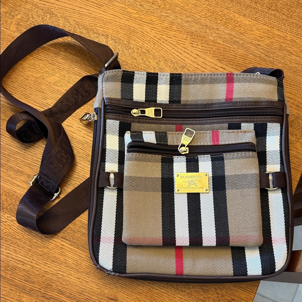 Tan and Red Striped Messenger Bag